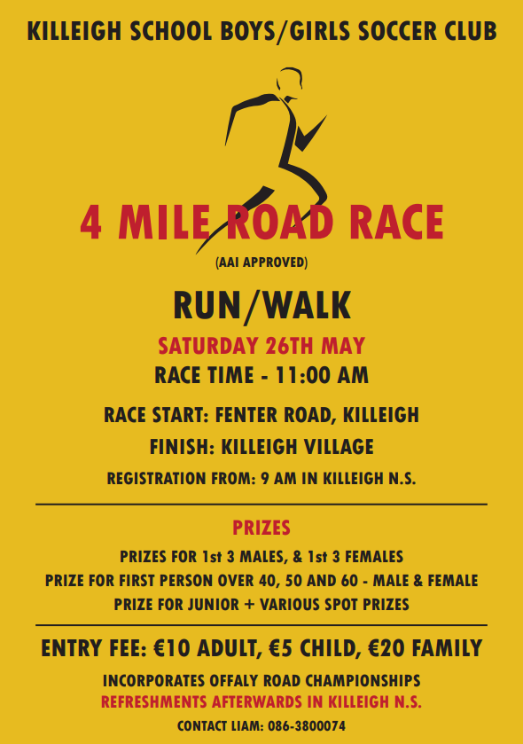 Killeigh Schoolboys 4 mile Road Race Pop Up Races